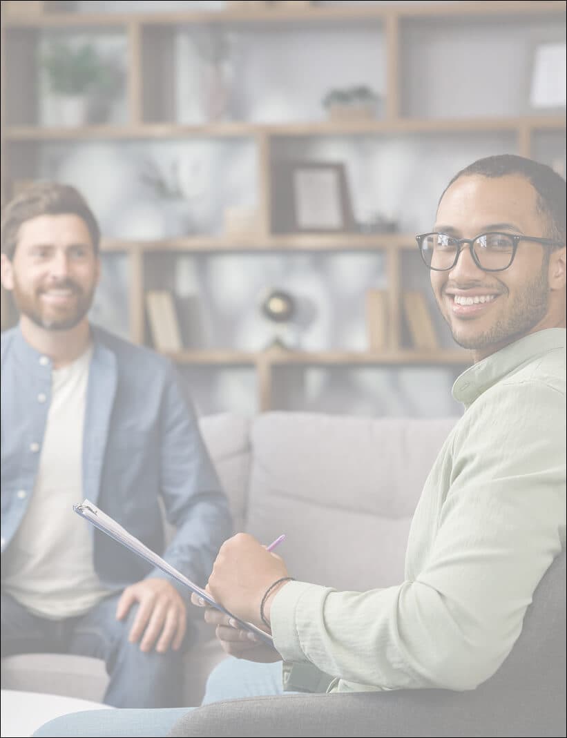Man with laptop in calm interior